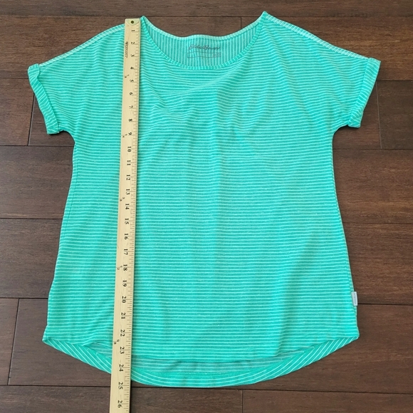 Eddie Bauer Women's XS Linen Blend Cuff Sleeve Lightweight Striped T-Shirt Green - Picture 6 of 6